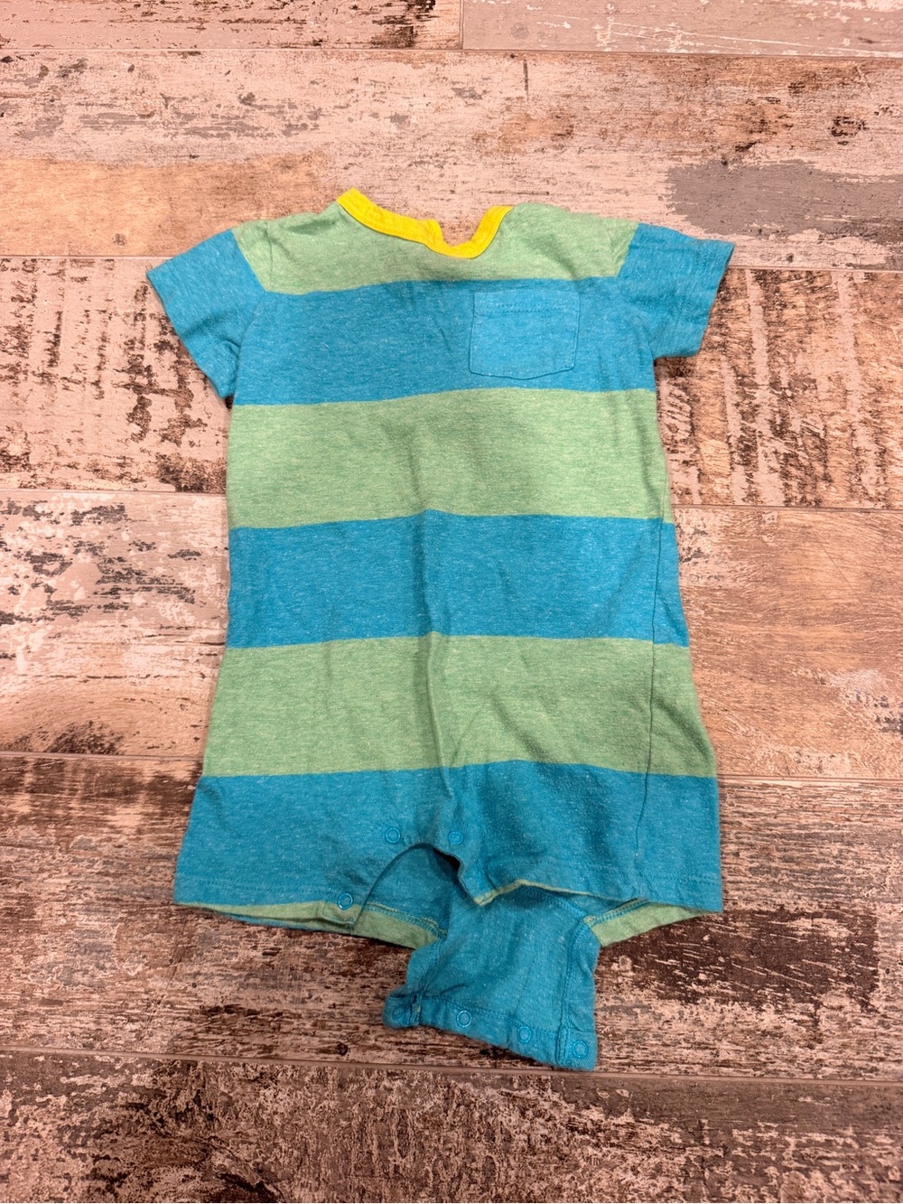 Primary Blue, Green & Yellow Striped Baby One-Piece